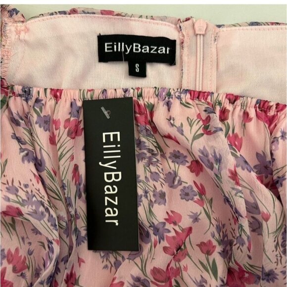 Pink Floral Ruffle Hem Ruched Bodycon Dress - Picture 9 of 10